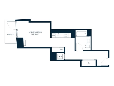 Floor plan for studio, 1 bath, 448 sqft